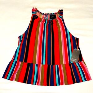 Multi-color Striped Peplum Tank by Fifty Street Large NWT Carnival